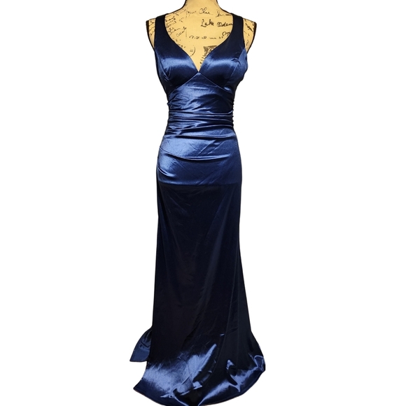 B. Darlin Marine Blue Satin Strappy Back Dress - Picture 5 of 10